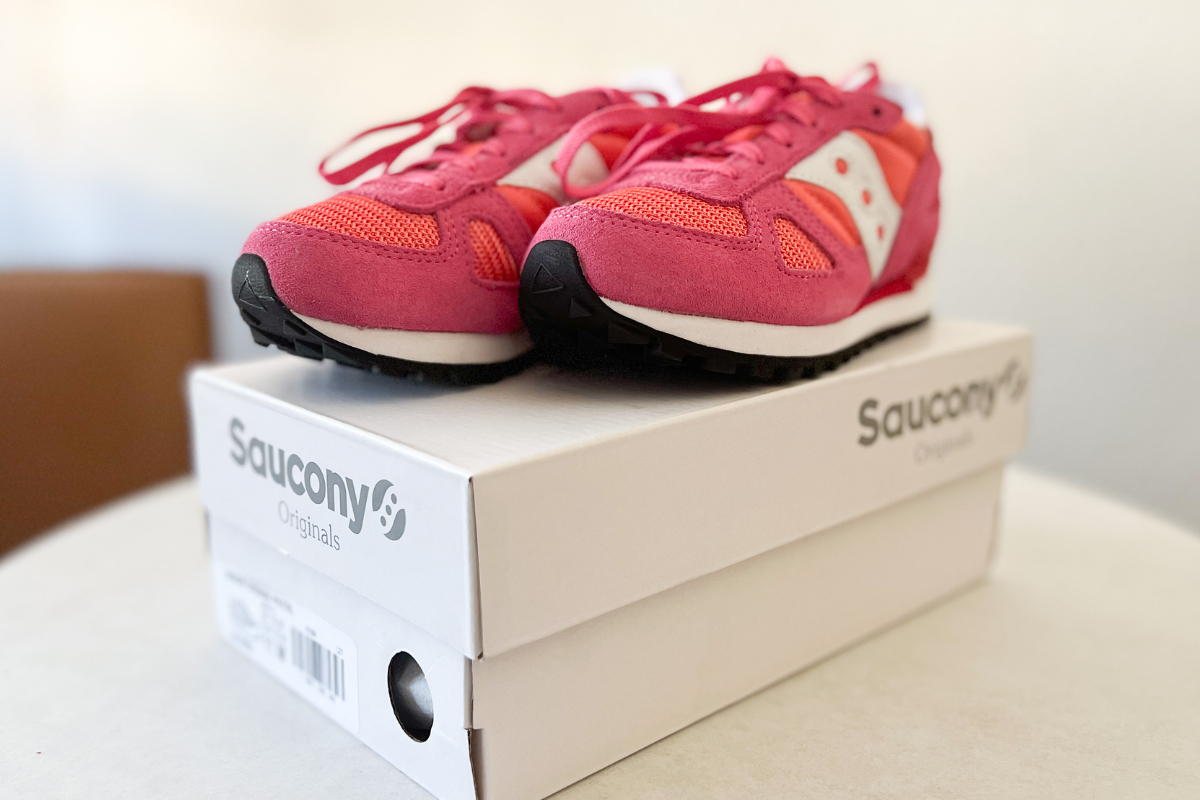 Saucony shoe on box