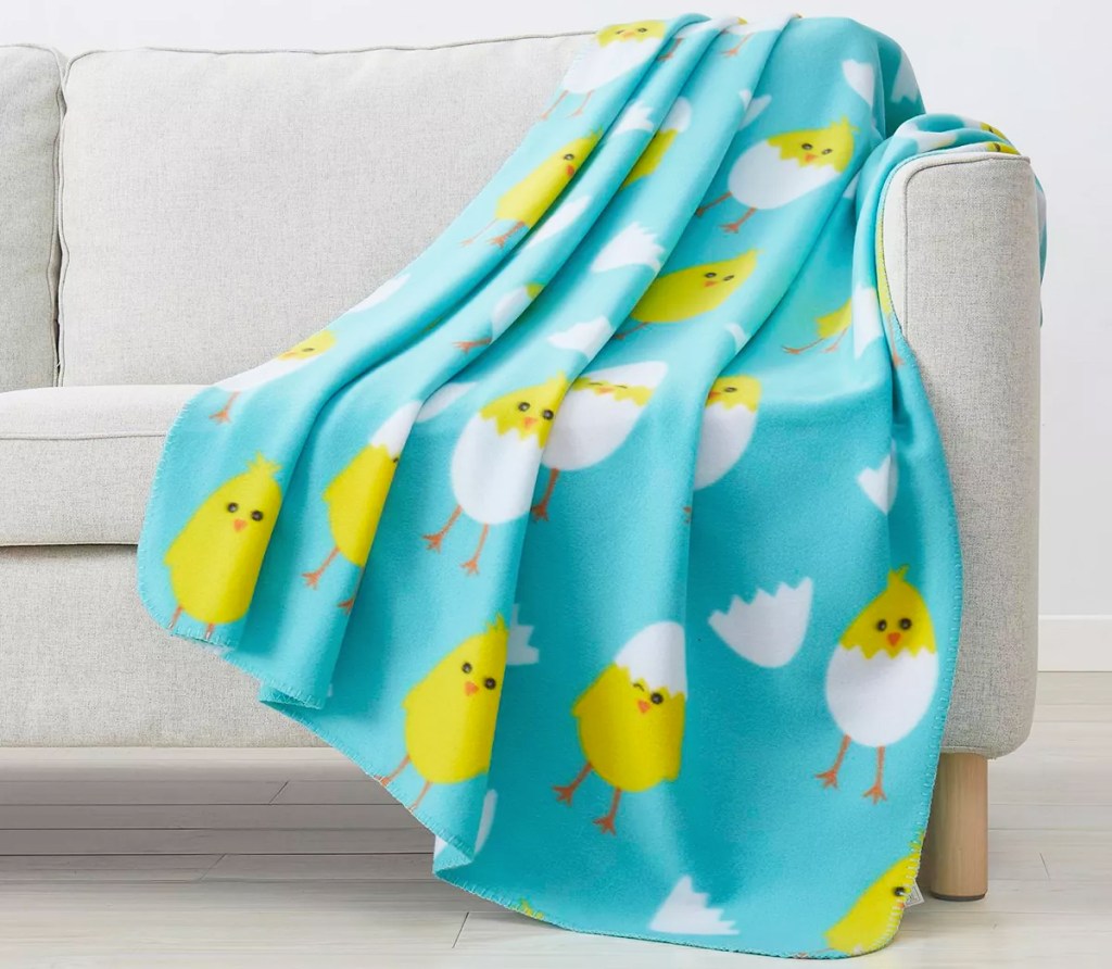 easter chick print blanket on couch