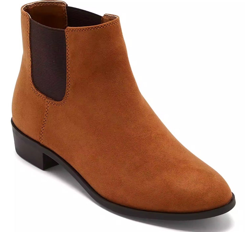 Brown women's bootie with black sole