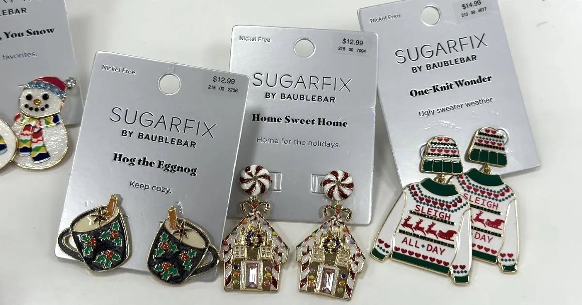 Sugarfix holiday Earrings on table