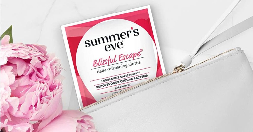Summer's Eve Blissful Escape packet in a clutch wallet