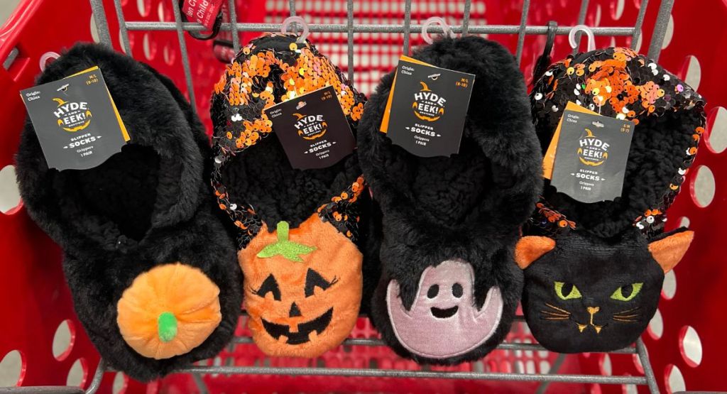 A cart full of 4 styles of Halloween socks
