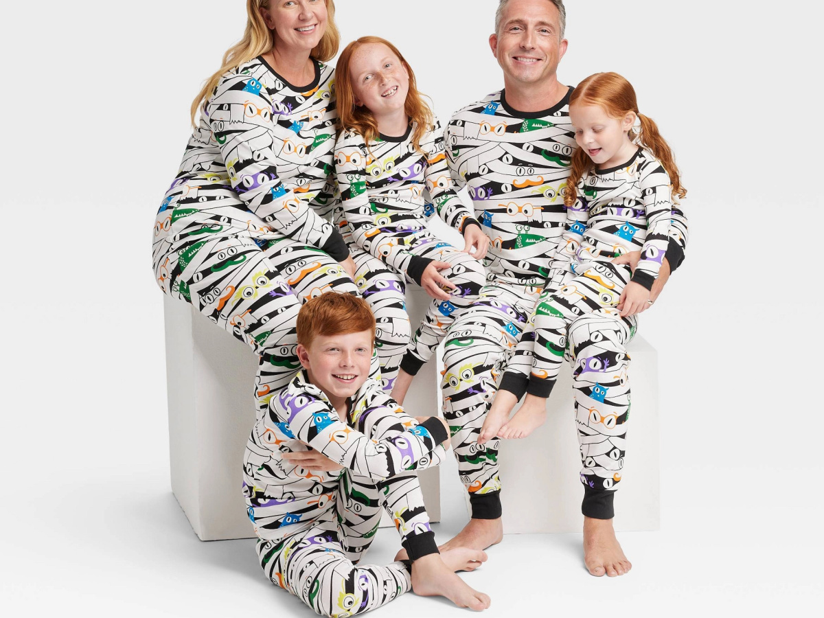 family wearing glow in the dark mummy target pjs