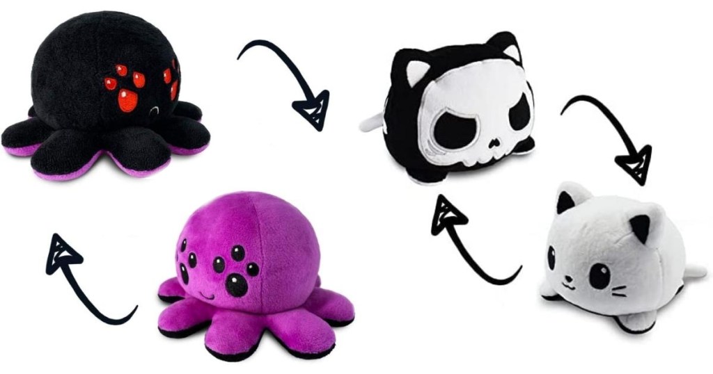 TeeTurtle The Original Reversible Big Spider and Spooky Cat Plushie