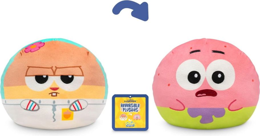 TeeTurtle Reversible Plush - Sandy Cheeks & Patrick Star stock image