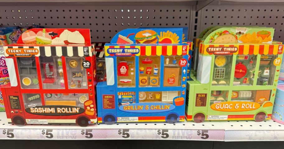 different teeny tinies mini foodies playsets on shelf at Five Below