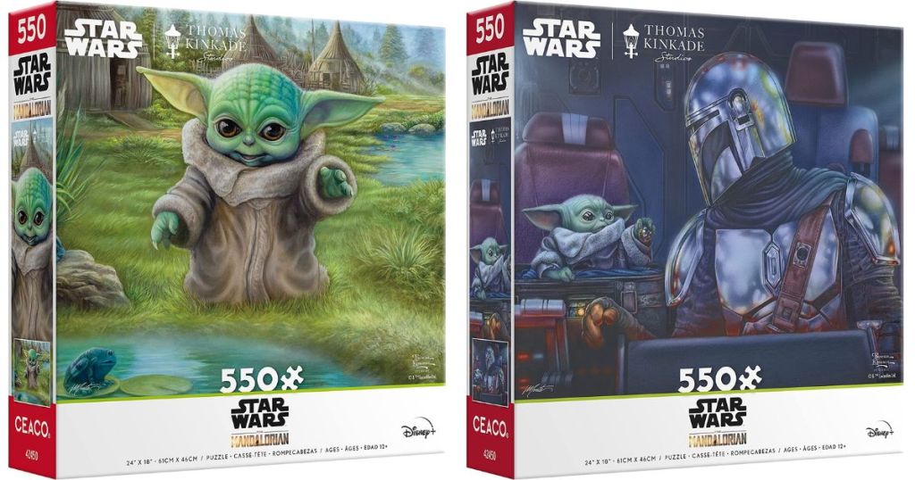 Two Star Wars puzzles one with just Grogu and one with Grogu and The Mandalorian
