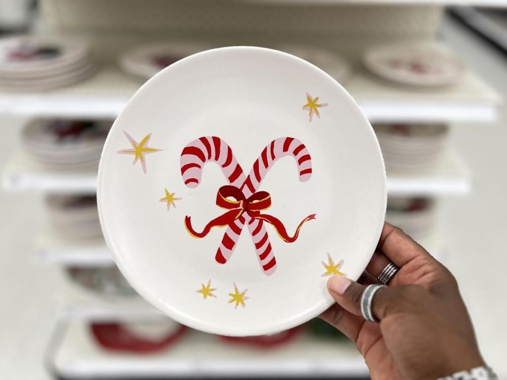 Threshold 7.5" Stoneware Appetizer Plate, Candy Cane