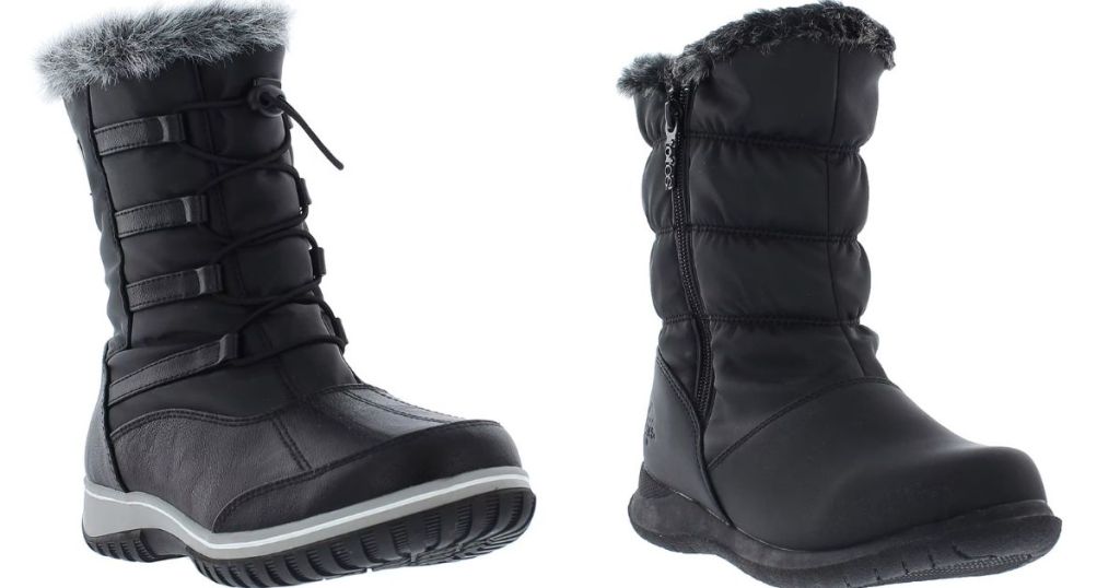 Two tall black winter boots 
