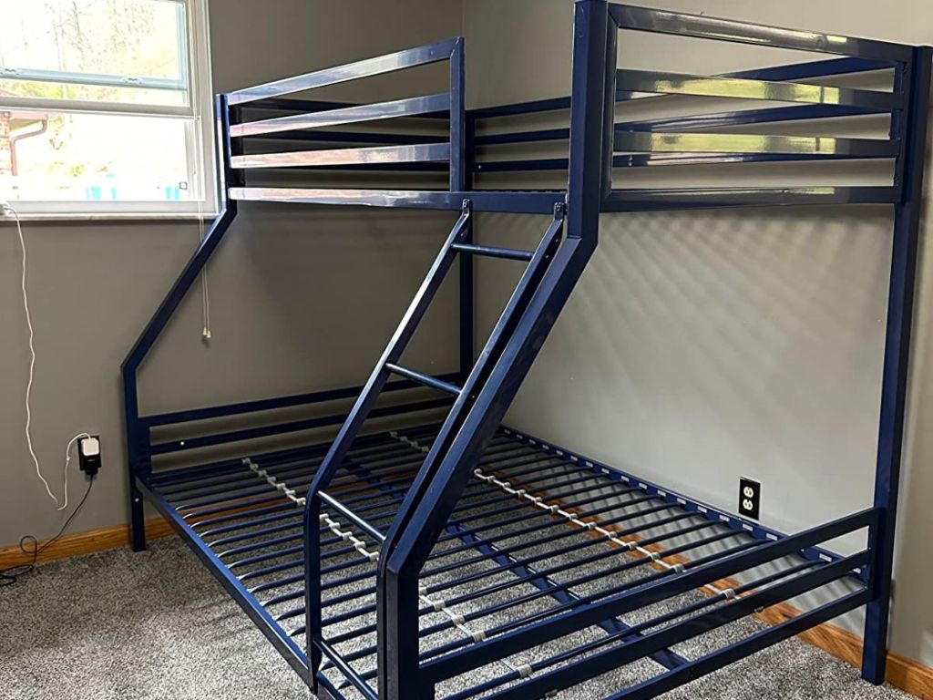 Twin over full bunk bed in blue metal