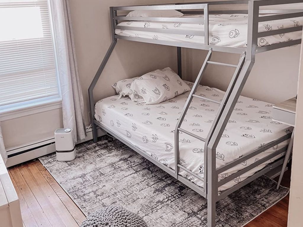Twin over full gray metal bunk bed