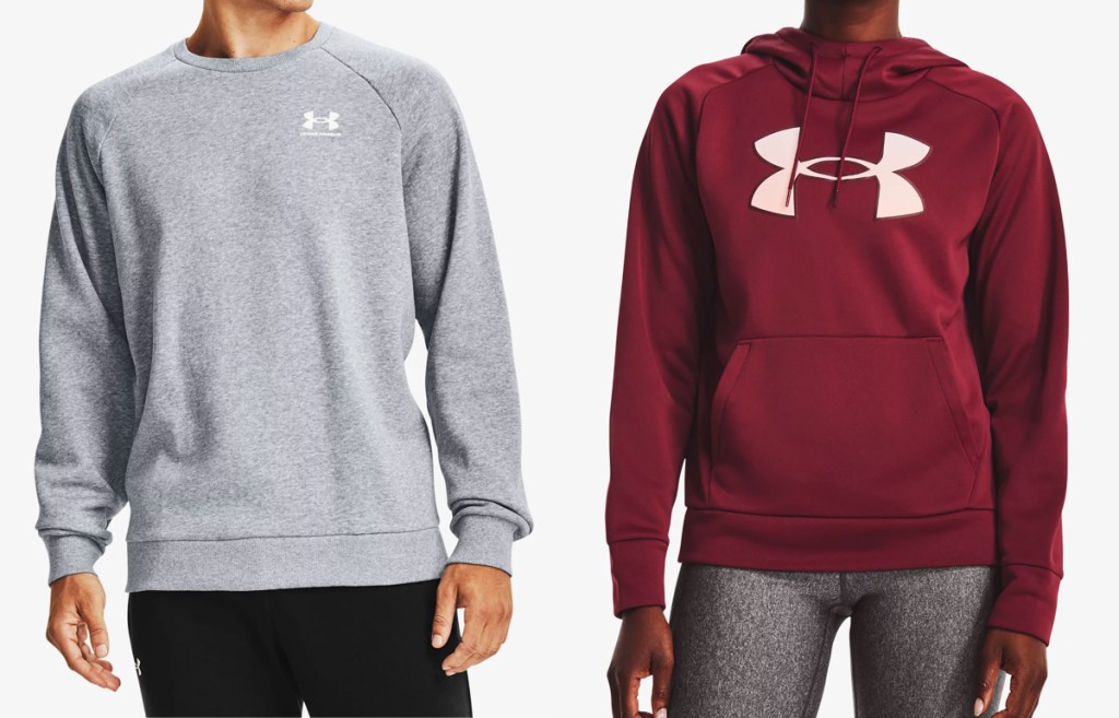man and woman in under armour sweatshirts