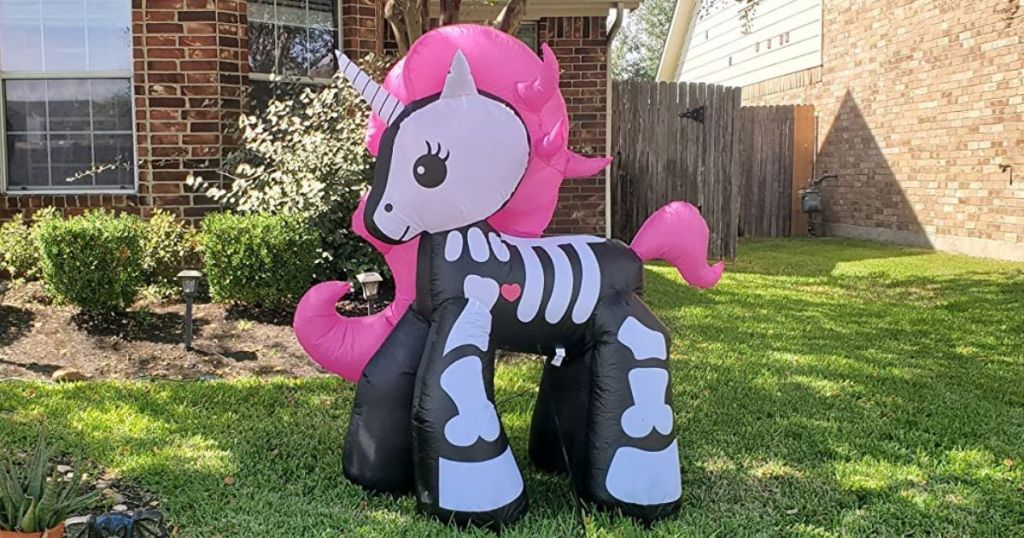 A Goosh Inflatable Skeleton Unicorn Decoration