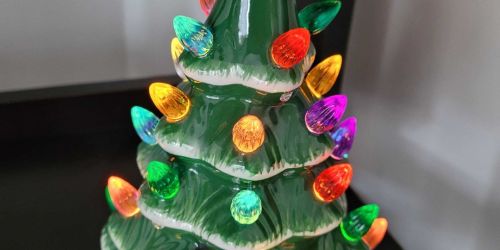 These Dollar Tree Lighted Ceramic Christmas Trees are ONLY $5!