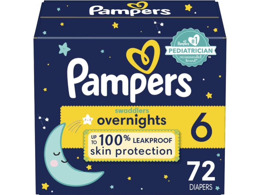 large box of Pampers Swaddlers Overnights Diapers