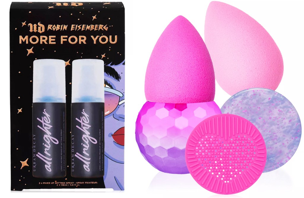 urban decay setting spray set and beauty blender sponges