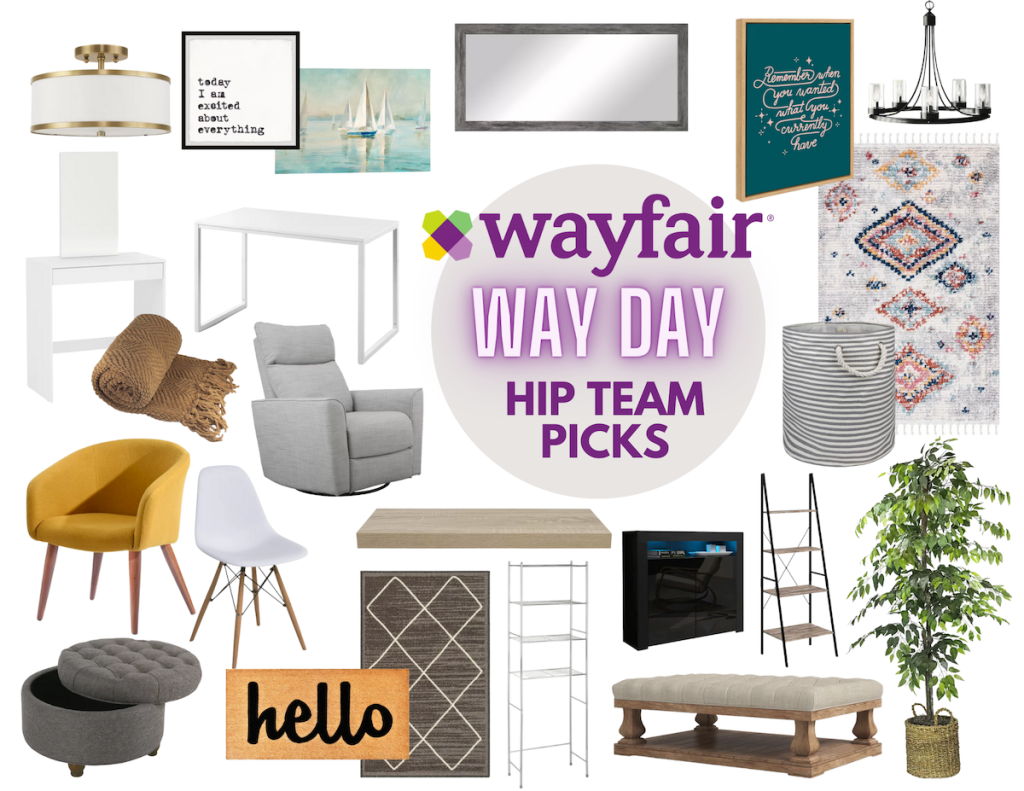 wayfair way day furniture deals collage with hip team picks