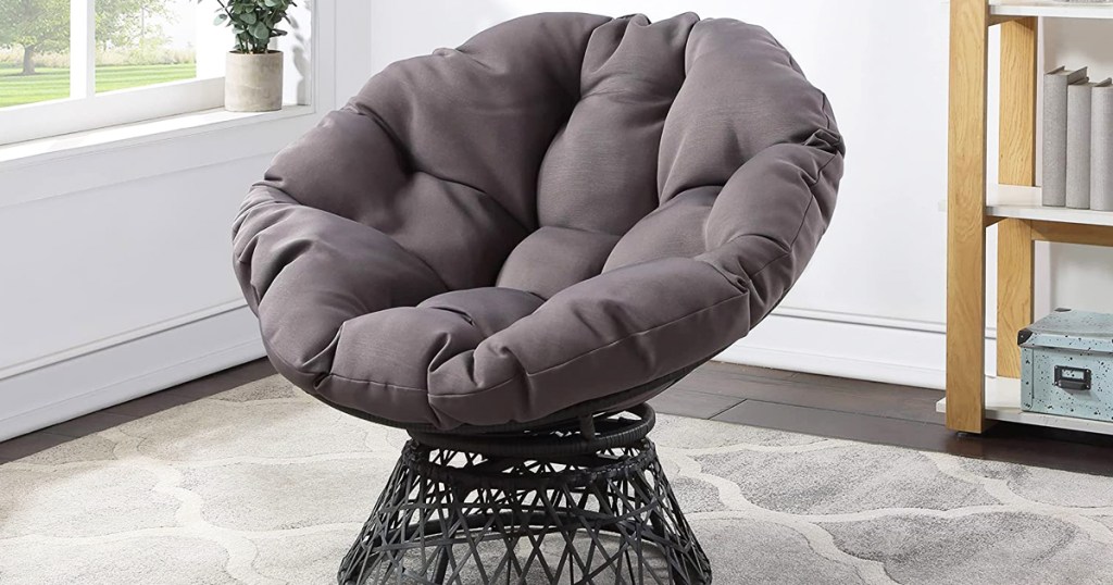 grey papasan chair in living room