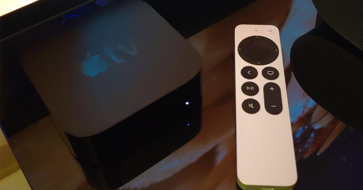 apple tv 4k device and remote on table