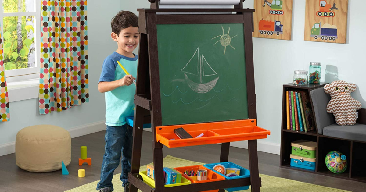 KidKraft Wooden Storage Easel W Dry Erase Chalkboard Surfaces Just   Child With Crafts Easel 