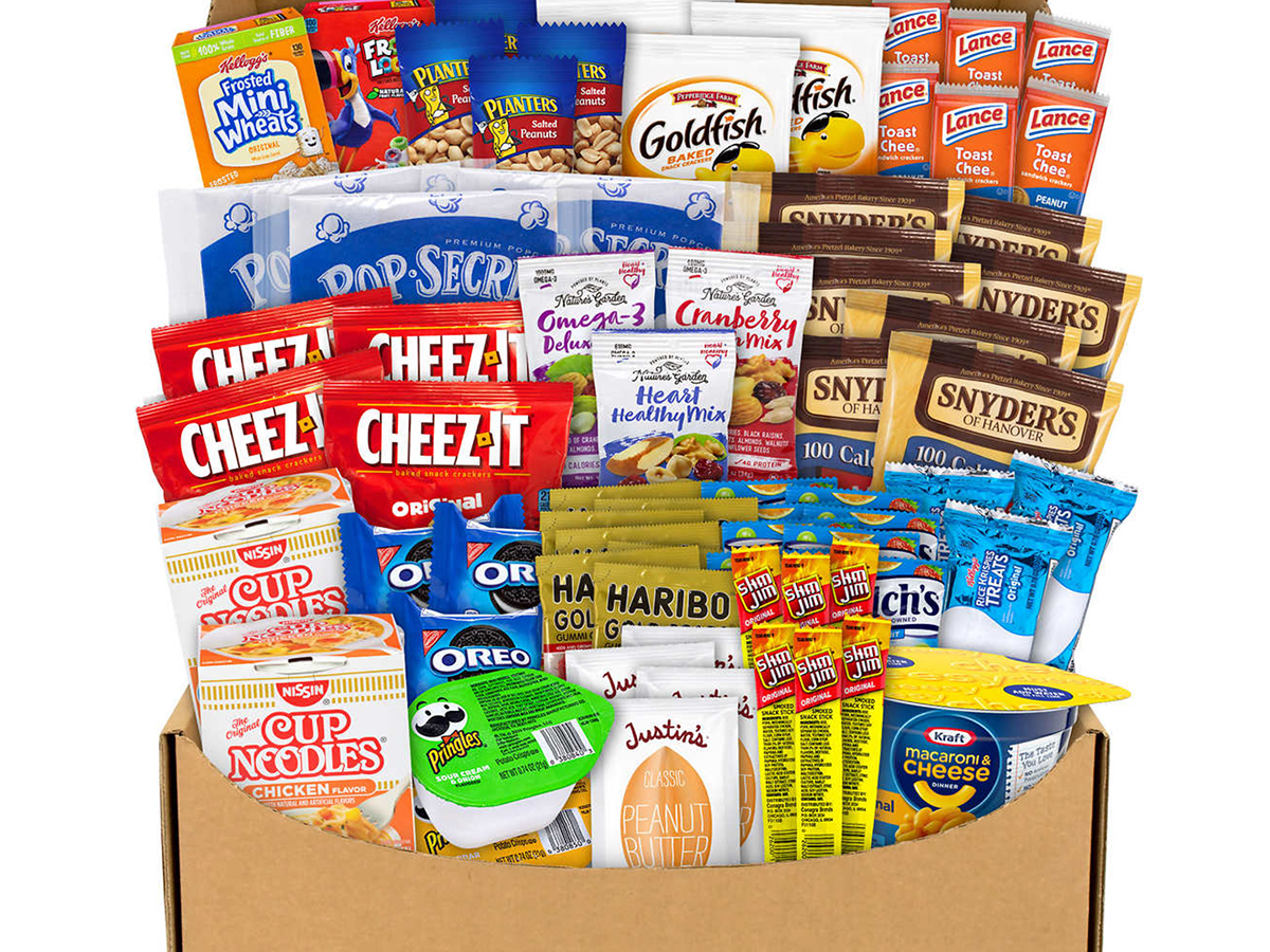 box of variety snacks