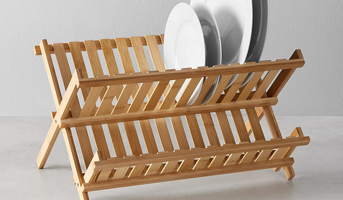 Amazon Basics Folding Bamboo Dish Drying Rack Just $9.86- LOWEST PRICE ...