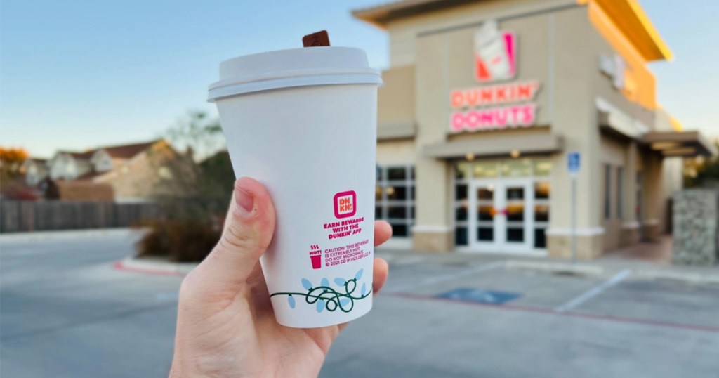 dunkin donuts winter coffee cup outside of store