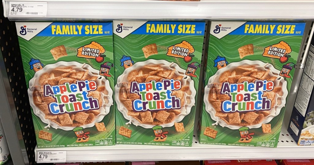 3 boxes of Apple Pie Toast Crunch on Target shelf