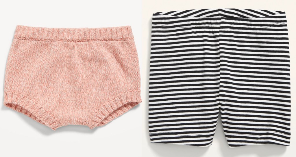 girls pink and white and black striped shorts