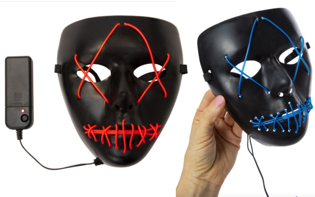 red and blue light up masks