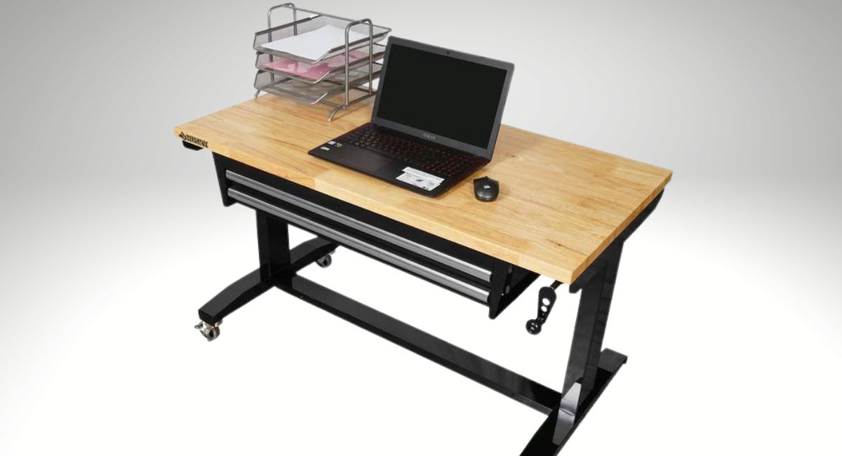 Husky 52 in. Adjustable Height Work Table with 2-Drawers in Black
