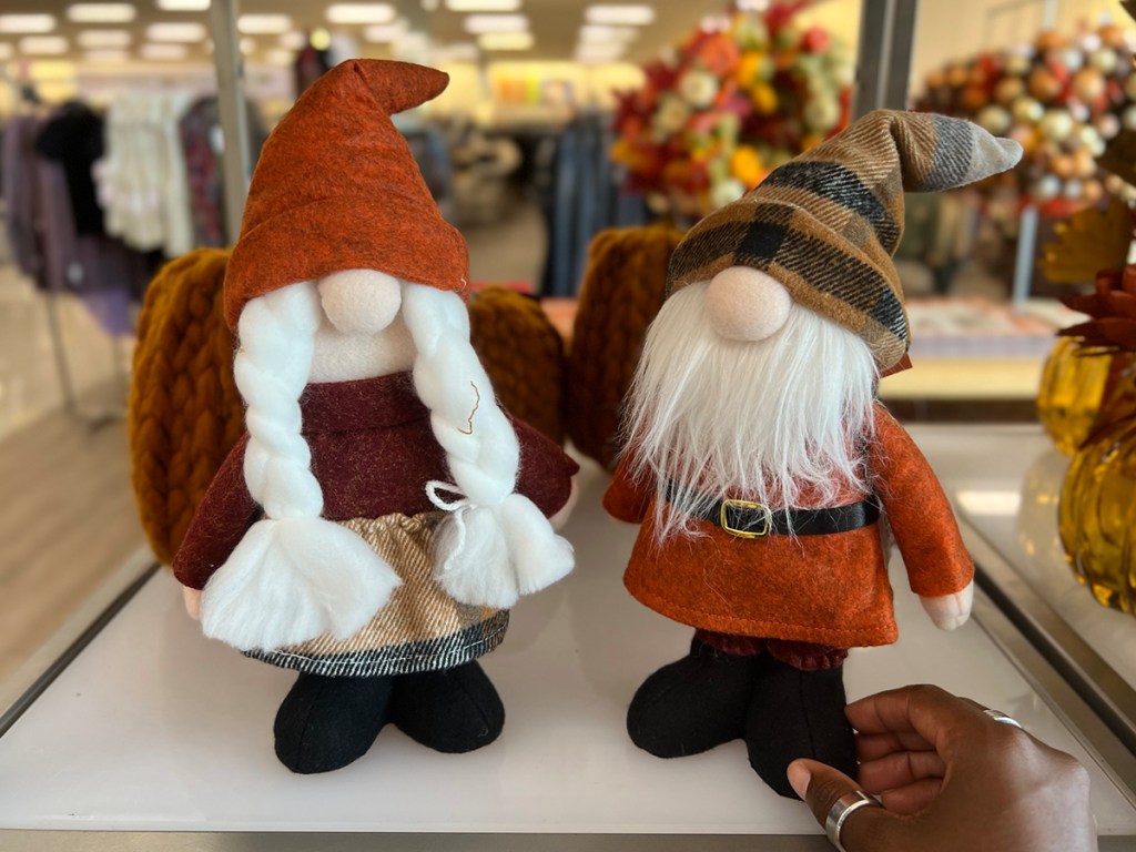fall gnomes on display in kohls store
