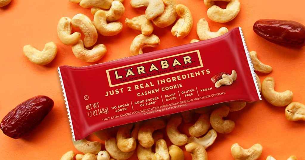 Larabar Cashew Cookie with cashews around it