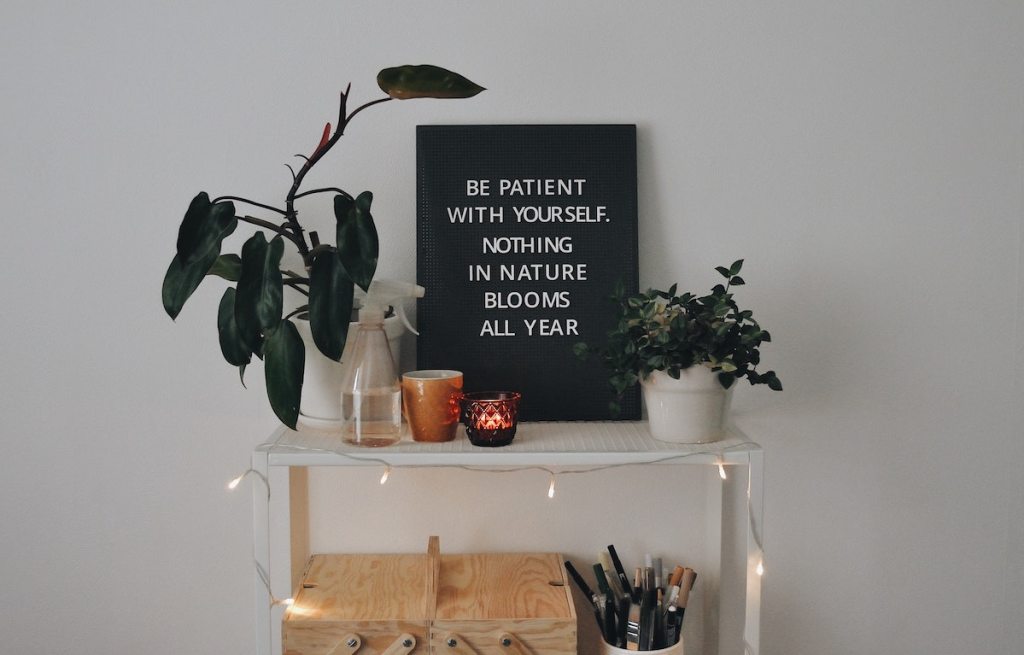 be patient with yourself nothing blooms all year letterboard sign