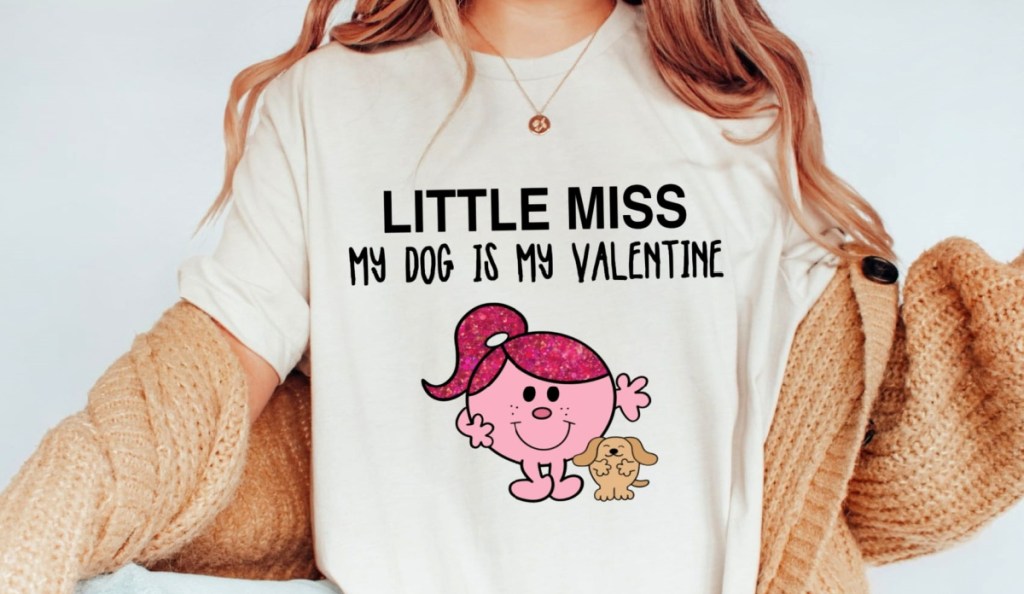 woman wearing a little miss valentines shirt