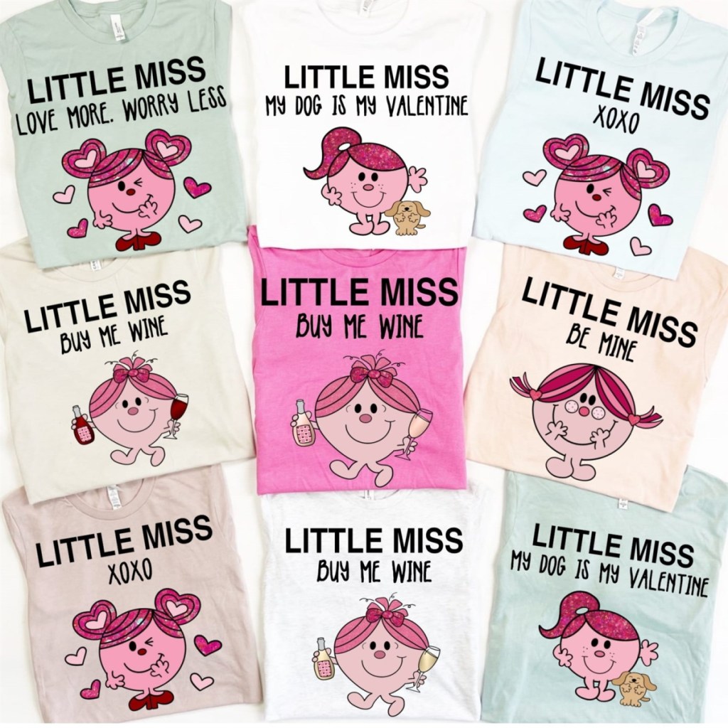 stock image of a collage of little miss valentines shirts