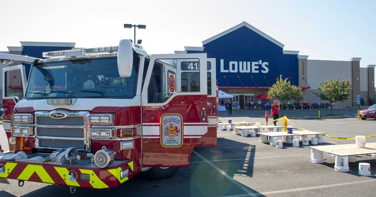 fire truck in front of Lowe's store