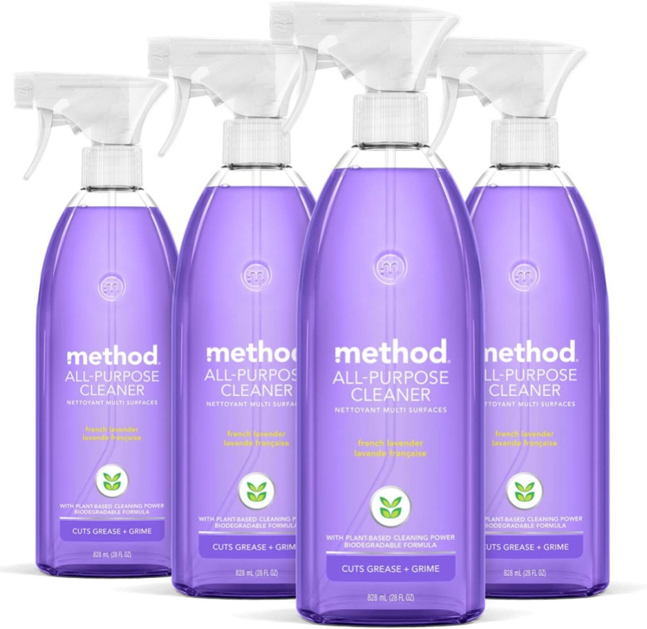 stock image of four bottles of method all purpose cleaner