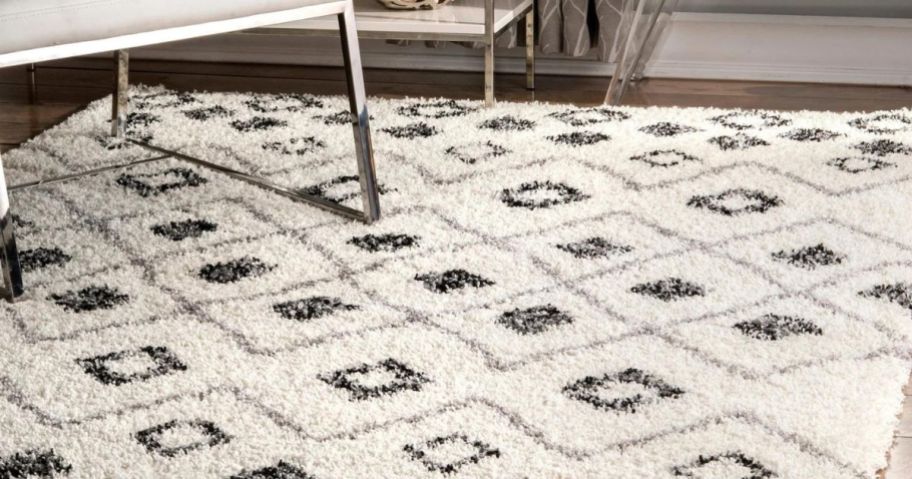 black and white shaggy nuLOOM area rug in living room