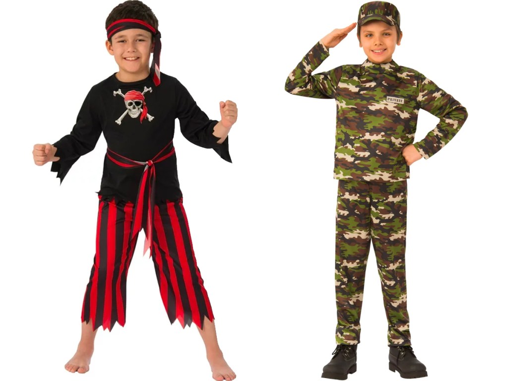 kids wearing costumes pirate and military