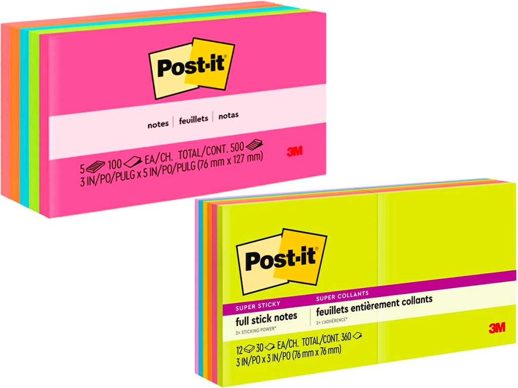 pink and bright yellow post it notes