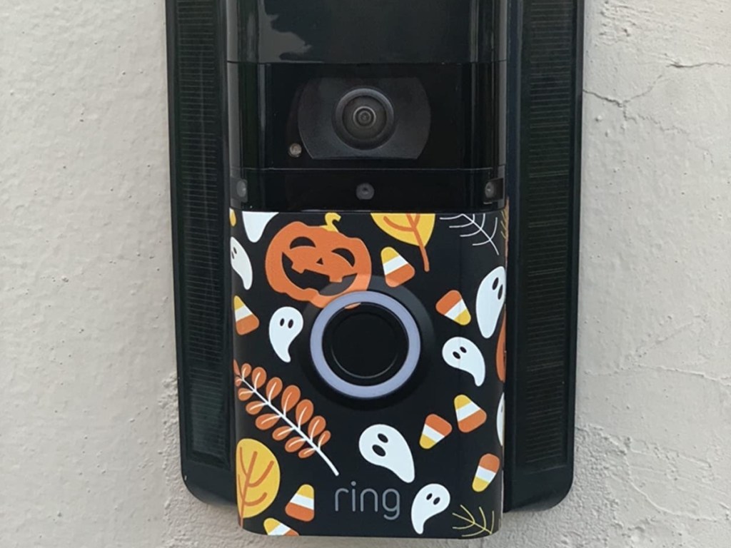 Ring doorbell camera with Halloween faceplate