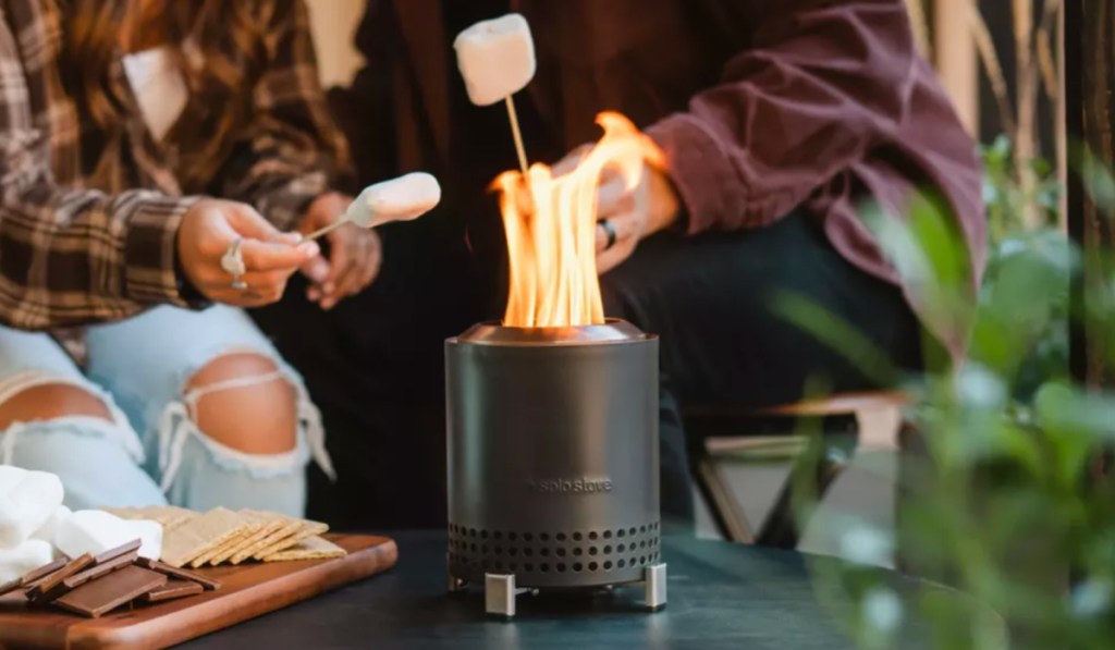 roasting marshmallows over solo stove