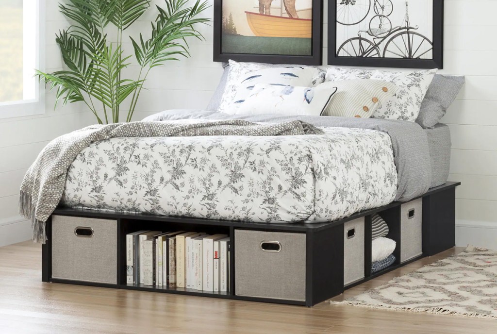 south shore furniture storage bed with cubbies home depot 