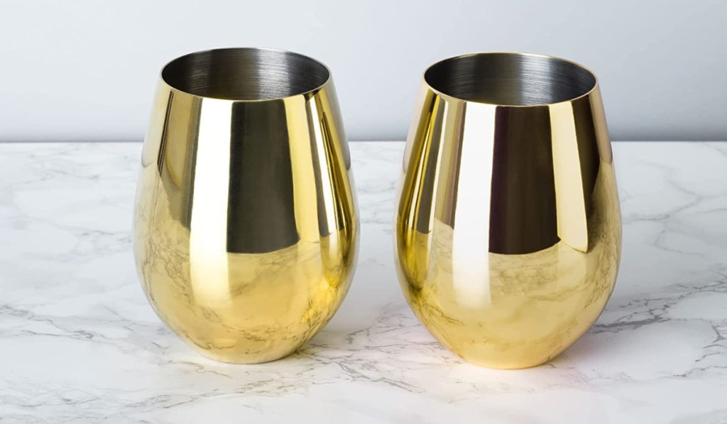 stemless metallic gold wine glasses