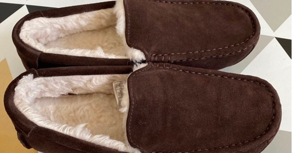 brown and white koolaburra slippers