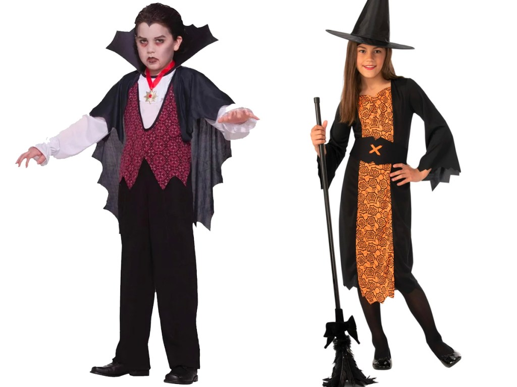 kids wearing pirate and witch costumes