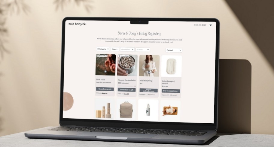 laptop with zola registry on screen