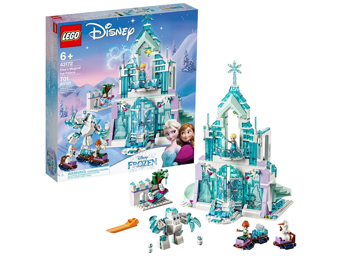 cCompleted LEFO Elsa's ice palace set with box.