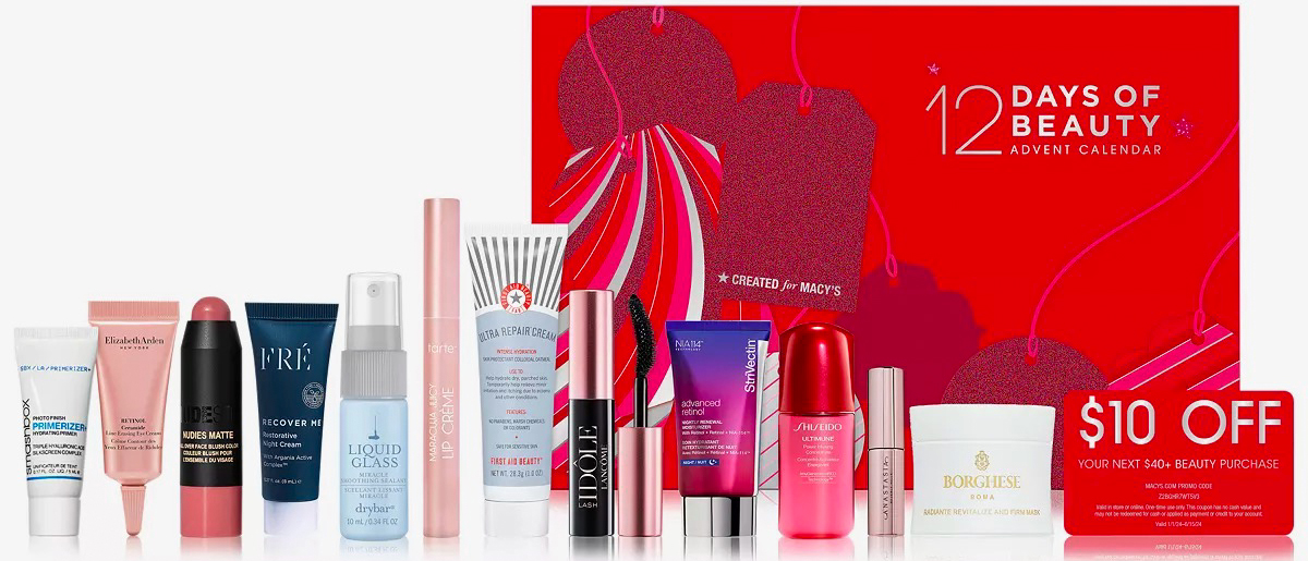 12 days of beauty advent calendar with products in front of it